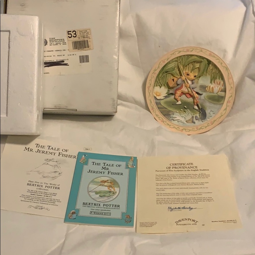 PLATE #5 Davenport Pottery The Tale Of Mr Jeremy Fisher Raised Limited Plate NEW - Picture 8 of 8